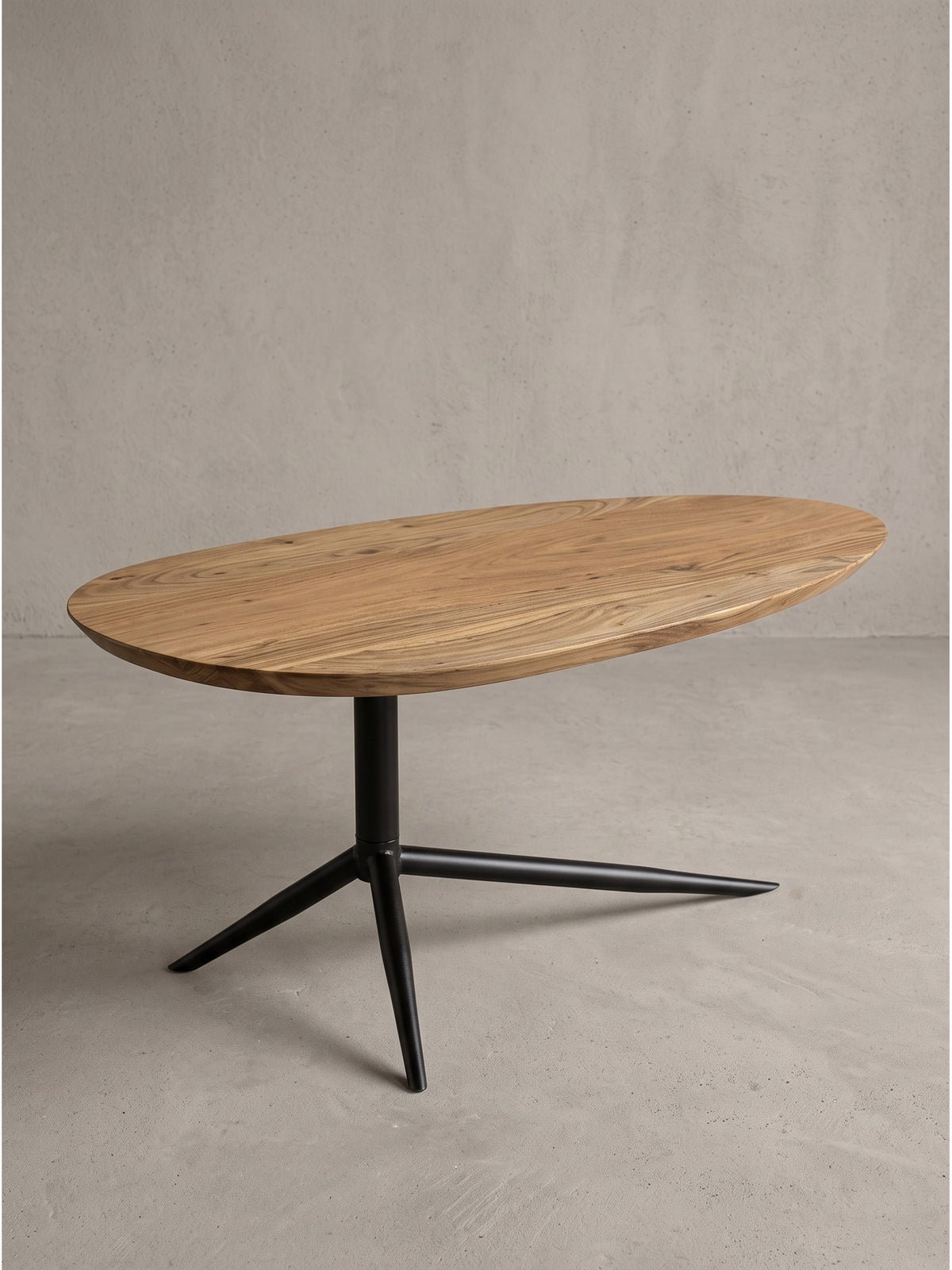 Design Couchtisch aus Akazie Massivholz 87x50x36cm mit schwarzem Metallgestell freigestellt von vorn_