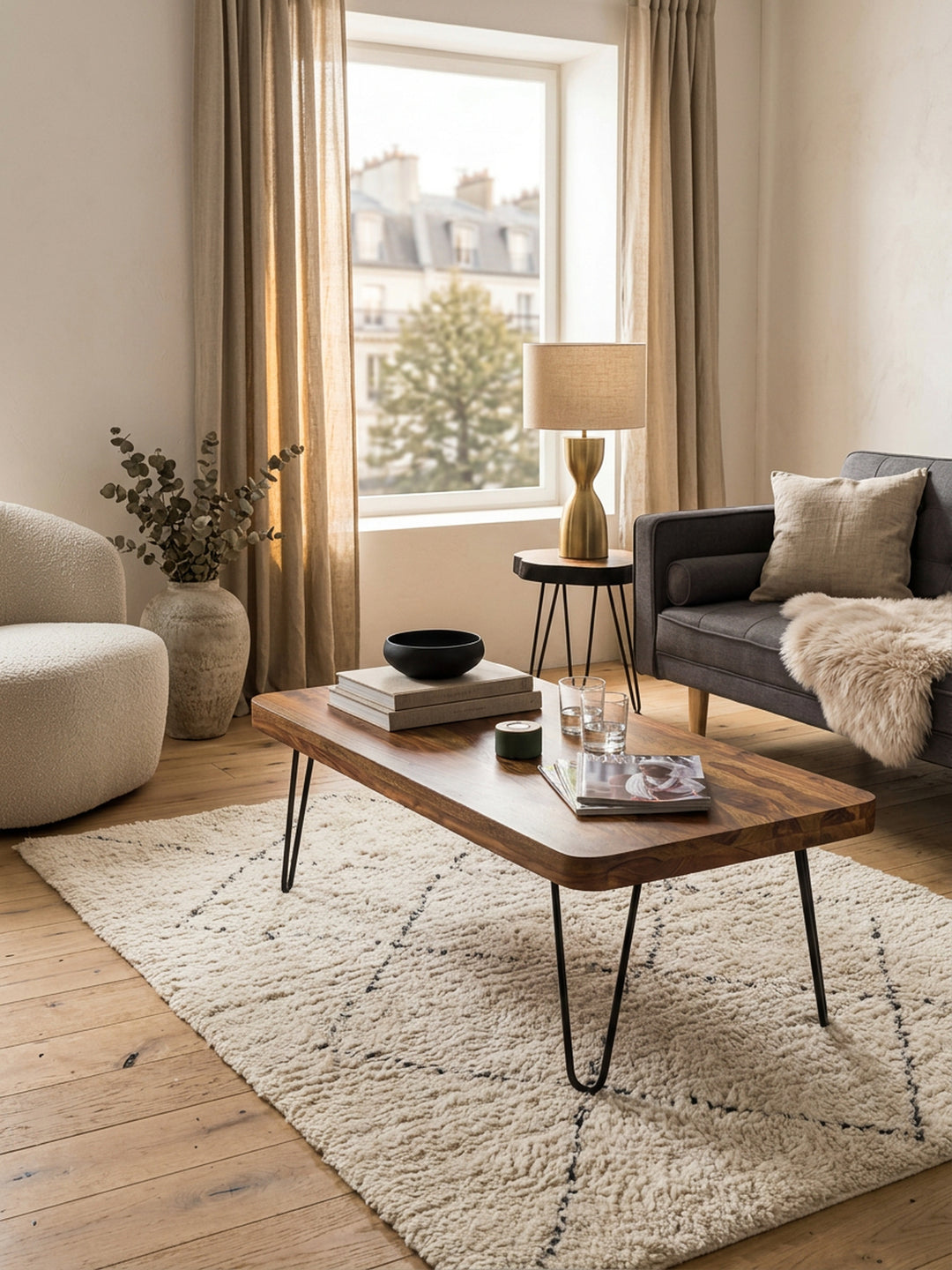 Couchtisch BALU Massivholz_ Rechteckig_ Metallbeine_ handgefertigt_ einzigartige Maserung - KADIMA DESIGN_Farbe_ Braun_ Größe_ 115x60x40 cm_