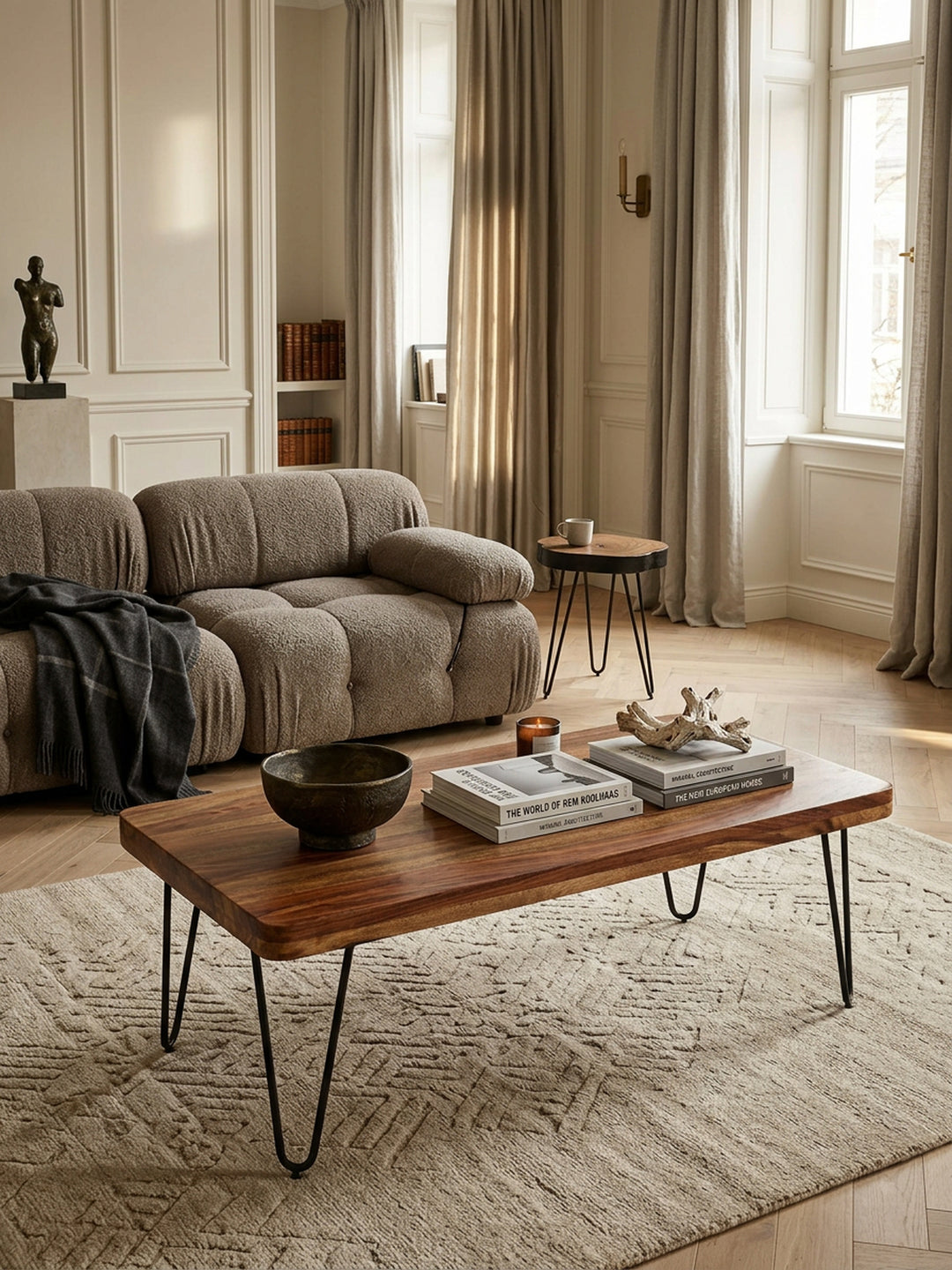 Couchtisch BALU Massivholz_ Rechteckig_ Metallbeine_ handgefertigt_ einzigartige Maserung - KADIMA DESIGN_Farbe_ Braun_ Größe_ 115x60x40 cm_