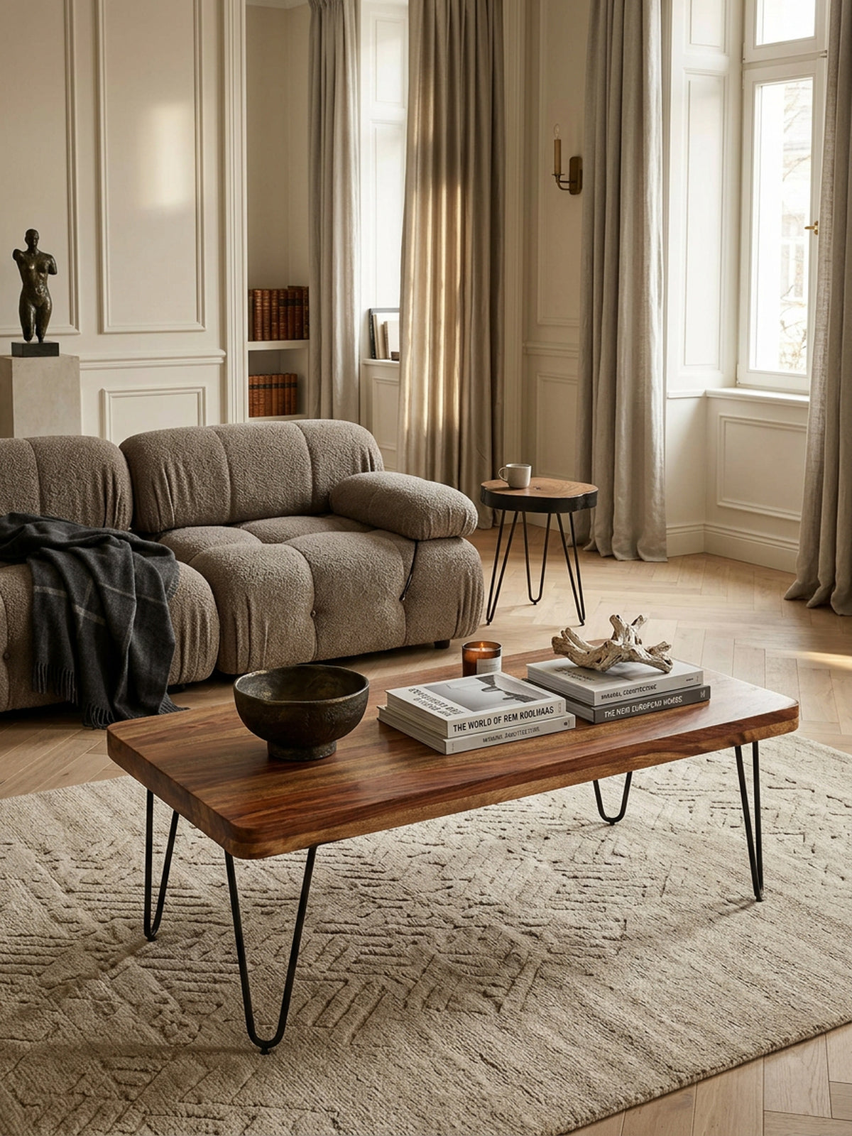 Couchtisch BALU Massivholz_ Rechteckig_ Metallbeine_ handgefertigt_ einzigartige Maserung - KADIMA DESIGN_Farbe_ Braun_ Größe_ 115x60x40 cm_