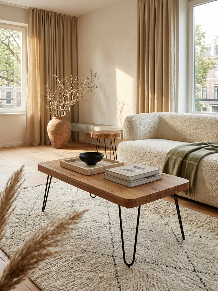 Couchtisch BALU Massivholz_ Rechteckig_ Metallbeine_ handgefertigt_ einzigartige Maserung - KADIMA DESIGN_Farbe_ Beige_ Größe_ 115x60x40 cm_