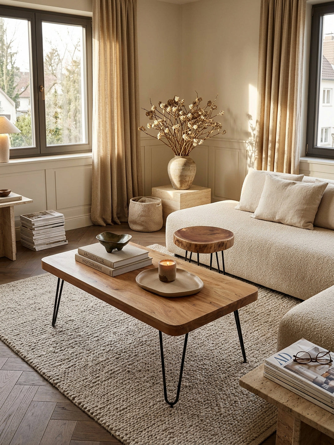 Couchtisch BALU Massivholz_ Rechteckig_ Metallbeine_ handgefertigt_ einzigartige Maserung - KADIMA DESIGN_Farbe_ Beige_ Größe_ 115x60x40 cm_