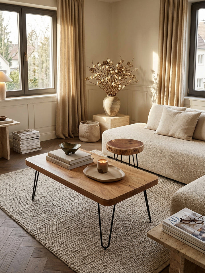 Couchtisch BALU Massivholz_ Rechteckig_ Metallbeine_ handgefertigt_ einzigartige Maserung - KADIMA DESIGN_Farbe_ Beige_ Größe_ 115x60x40 cm_