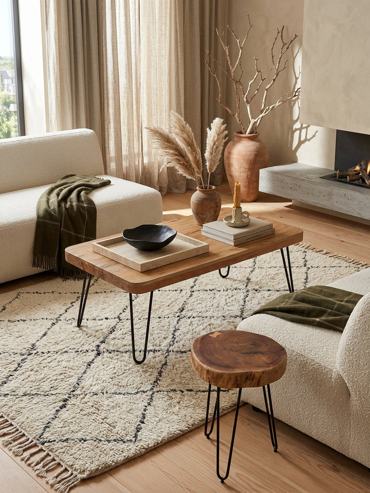 Couchtisch BALU Massivholz_ Rechteckig_ Metallbeine_ handgefertigt_ einzigartige Maserung - KADIMA DESIGN_Farbe_ Beige_ Größe_ 115x60x40 cm_