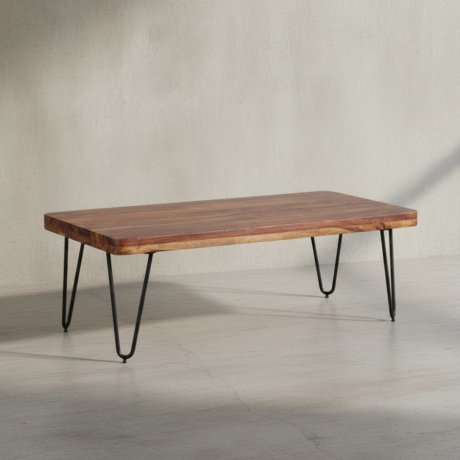 Couchtisch BALU Massivholz_ Rechteckig_ Metallbeine_ handgefertigt_ einzigartige Maserung - KADIMA DESIGN_Farbe_ Braun_ Größe_ 115x60x40 cm_