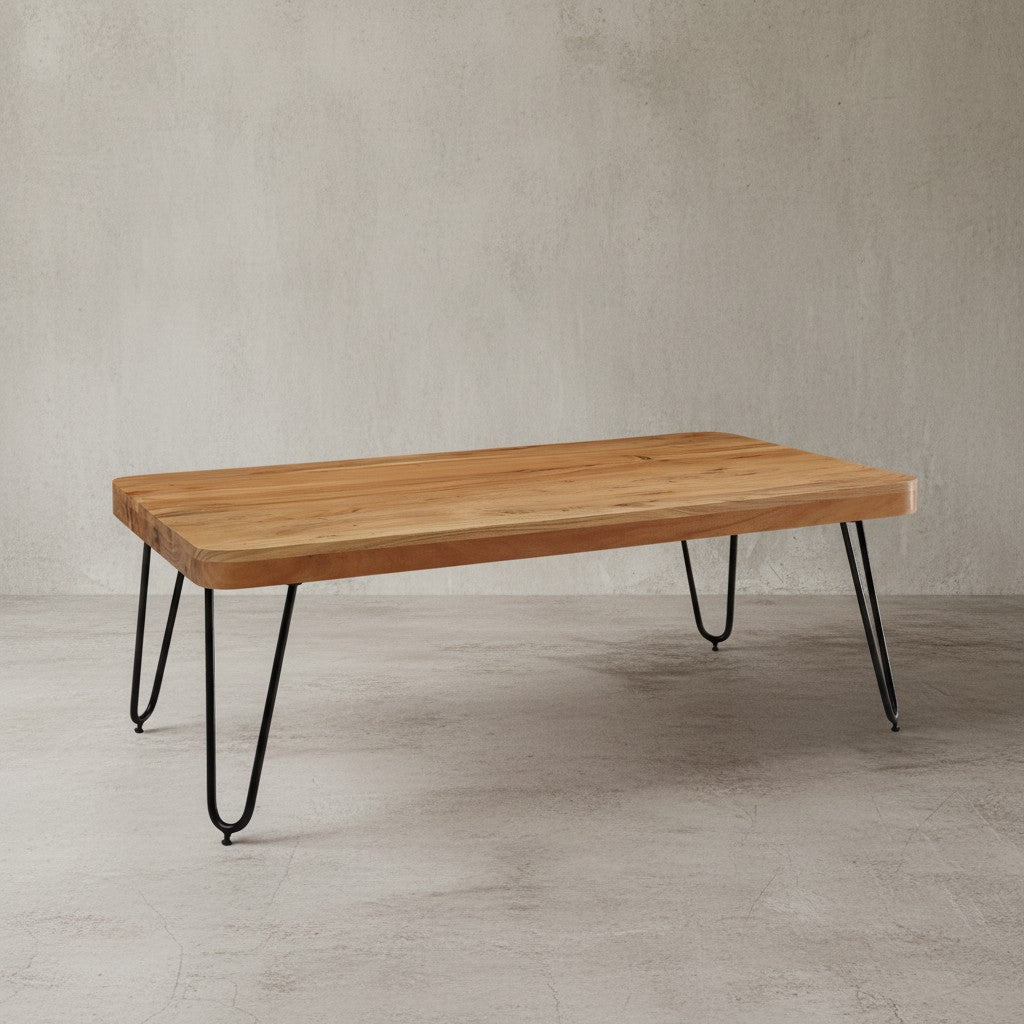 Couchtisch BALU Massivholz  Rechteckig  Metallbeine  handgefertigt  einzigartige Maserung - KADIMA DESIGN Farbe  Beige  Größe  115x60x40 cm