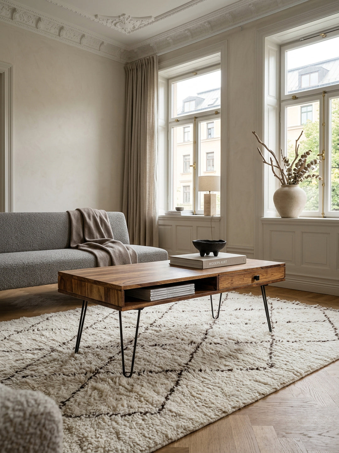 Couchtisch BALU mit Schubfächern_ 120x60x43 cm_ Sheesham Massivholz_ Metallfüße_ leichter Aufbau - KADIMA DESIGN_Farbe_ Braun_ Größe_ 110x60x40 cm_