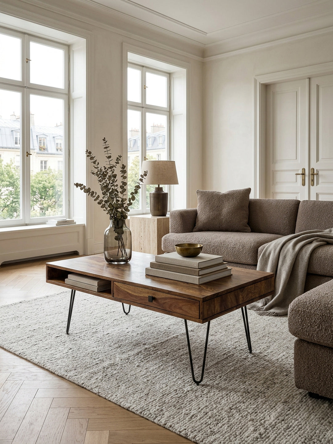 Couchtisch BALU mit Schubfächern_ 120x60x43 cm_ Sheesham Massivholz_ Metallfüße_ leichter Aufbau - KADIMA DESIGN_Farbe_ Braun_ Größe_ 110x60x40 cm_
