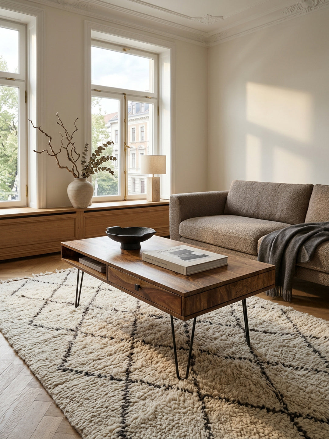 Couchtisch BALU mit Schubfächern_ 120x60x43 cm_ Sheesham Massivholz_ Metallfüße_ leichter Aufbau - KADIMA DESIGN_Farbe_ Braun_ Größe_ 110x60x40 cm_
