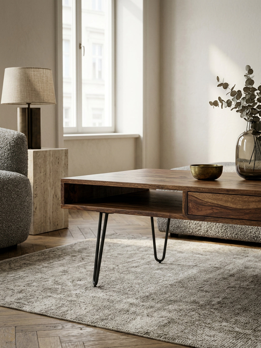 Couchtisch BALU mit Schubfächern_ 120x60x43 cm_ Sheesham Massivholz_ Metallfüße_ leichter Aufbau - KADIMA DESIGN_Farbe_ Braun_ Größe_ 110x60x40 cm_