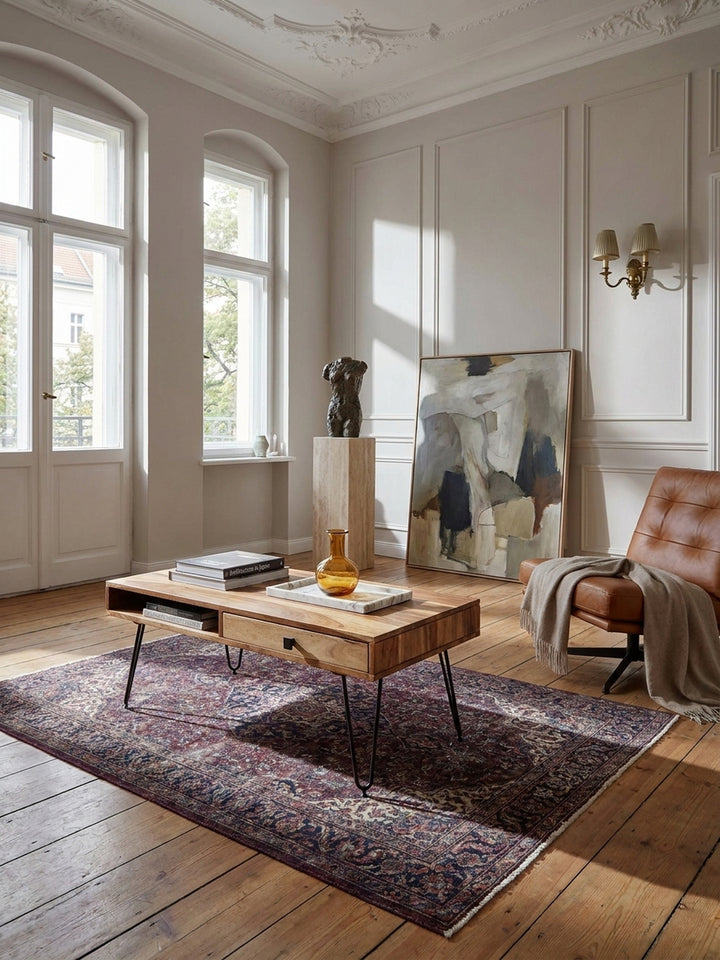 Couchtisch Akazie Massivholz natur 60x110x40 cm in modernem Wohnzimmer Einrichtung Design Möbel mit Schublade hochwertig modern stilvoll einrichten Wohnen Interior Zuhause elegant Premium_