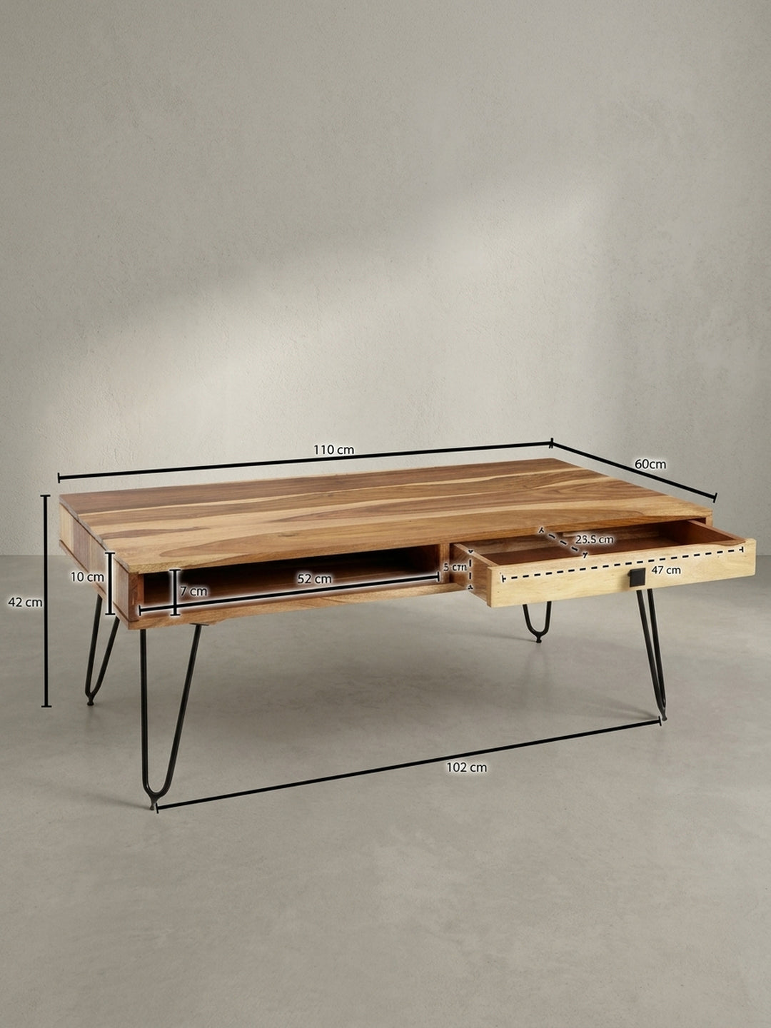 Couchtisch 60x110x40 cm Akazie Massivholz natur mit Schublade Möbel Design Wohnzimmer Esszimmer Schlafzimmer modern hochwertig elegant Wohnen Einrichtung Interior Zuhause stilvoll Premium_