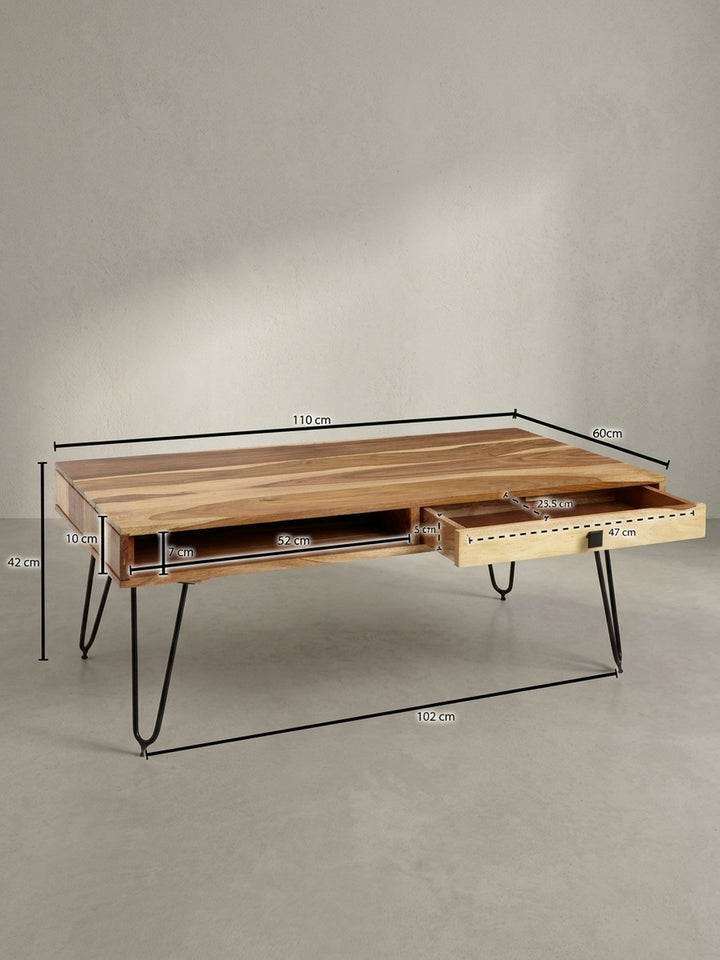 Couchtisch 60x110x40 cm Akazie Massivholz natur mit Schublade Möbel Design Wohnzimmer Esszimmer Schlafzimmer modern hochwertig elegant Wohnen Einrichtung Interior Zuhause stilvoll Premium_