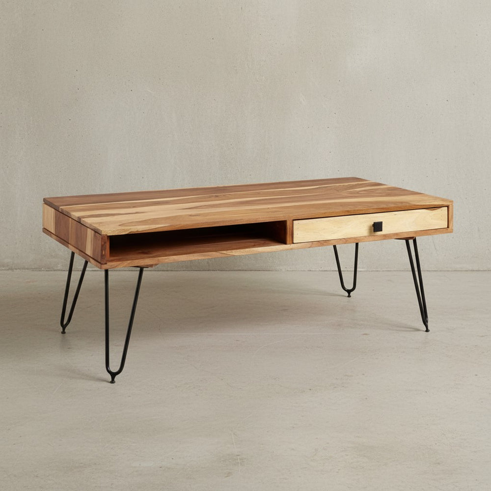 Couchtisch BALU mit Schubfächern_ 120x60x43 cm_ Sheesham Massivholz_ Metallfüße_ leichter Aufbau - KADIMA DESIGN_Farbe_ Beige_ Größe_ 110x60x60 cm_