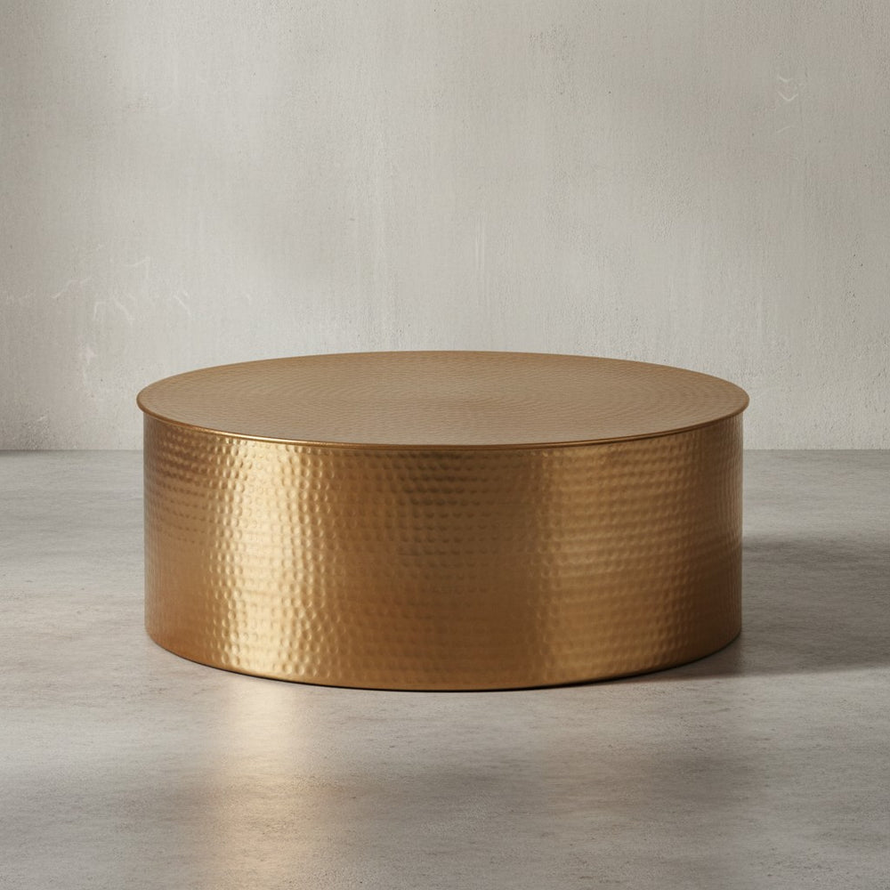 Couchtisch ENNS_ Orientalisch_ Hammerschlagstruktur_ Aluminium_ großzügige Ablage - KADIMA DESIGN_Farbe_ Gold_ Größe_ 75x75x31 cm_
