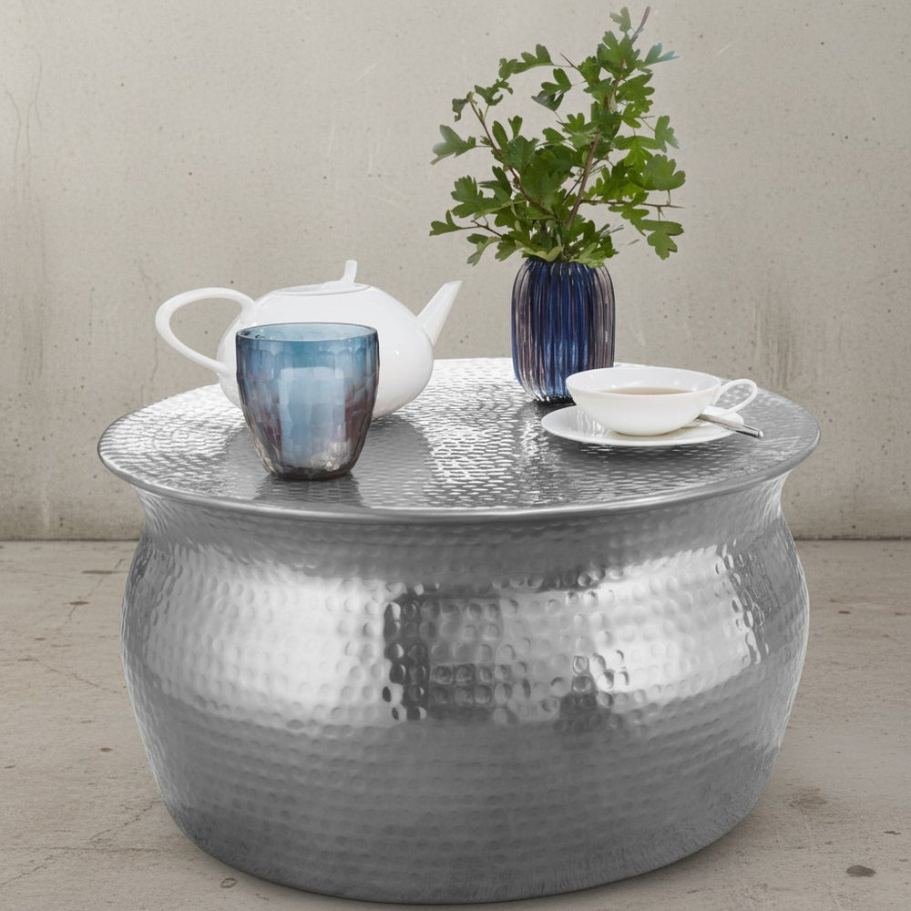 Couchtisch ENNS_ Orientalisch_ Hammerschlagstrukturen_ Aluminium_ handgefertigt - KADIMA DESIGN_Farbe_ Silber_ Größe_ 60x60x30 cm_
