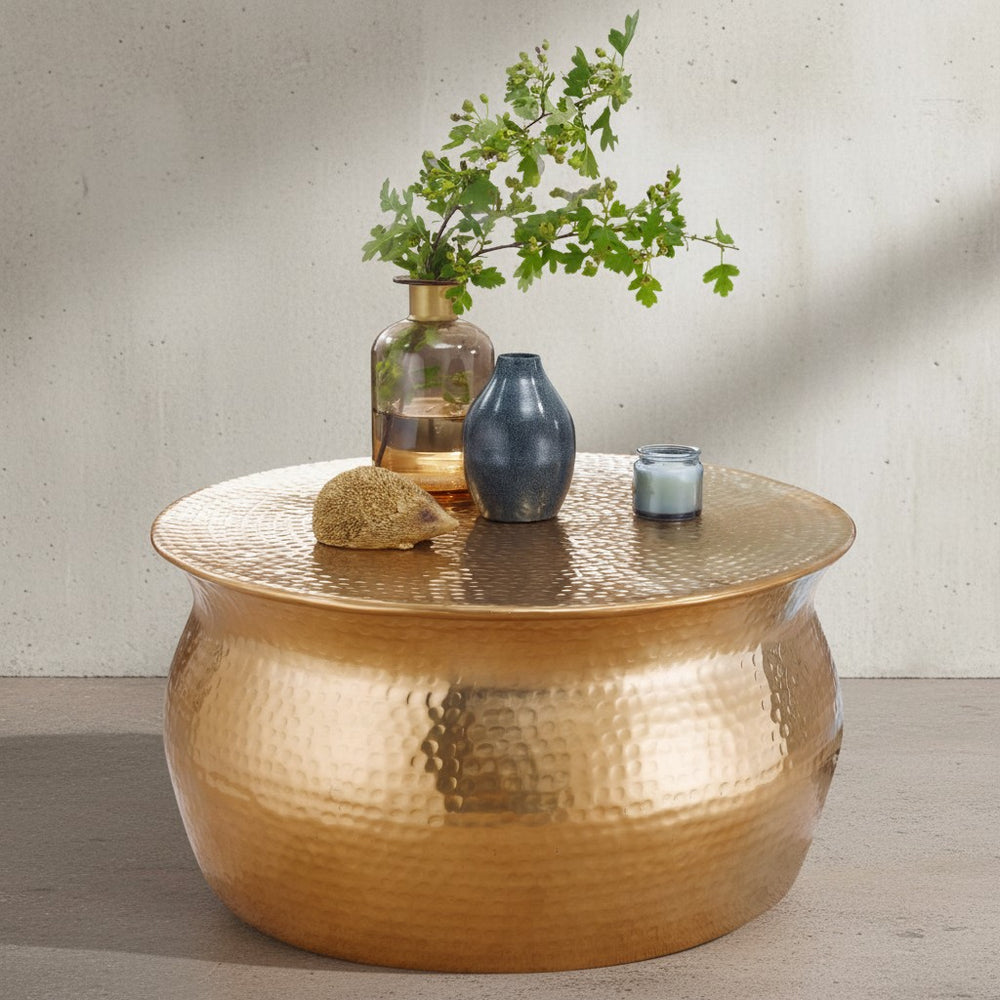 Couchtisch ENNS_ Orientalisch_ Hammerschlagstrukturen_ Aluminium_ handgefertigt - KADIMA DESIGN_Farbe_ Gold_ Größe_ 60x60x30 cm_