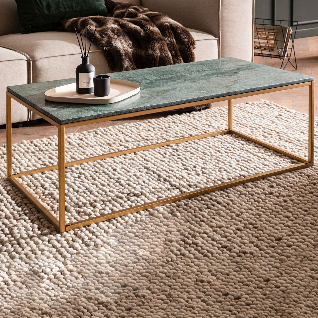 Couchtisch Grün Echter Marmor Metall Gold 100x50x35 cm Modern Rechteckig Groß