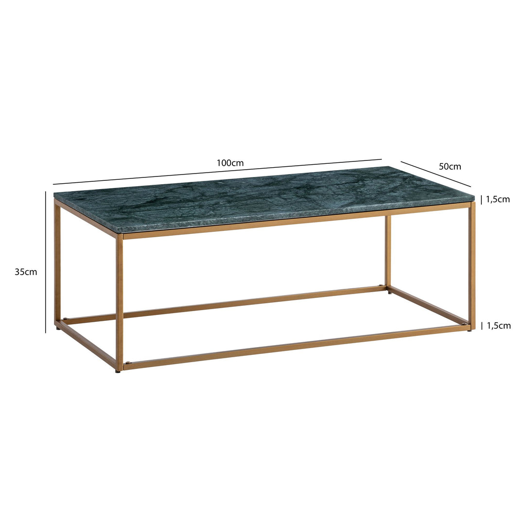 Couchtisch Grün Echter Marmor Metall Gold 100x50x35 cm Modern Rechteckig Groß