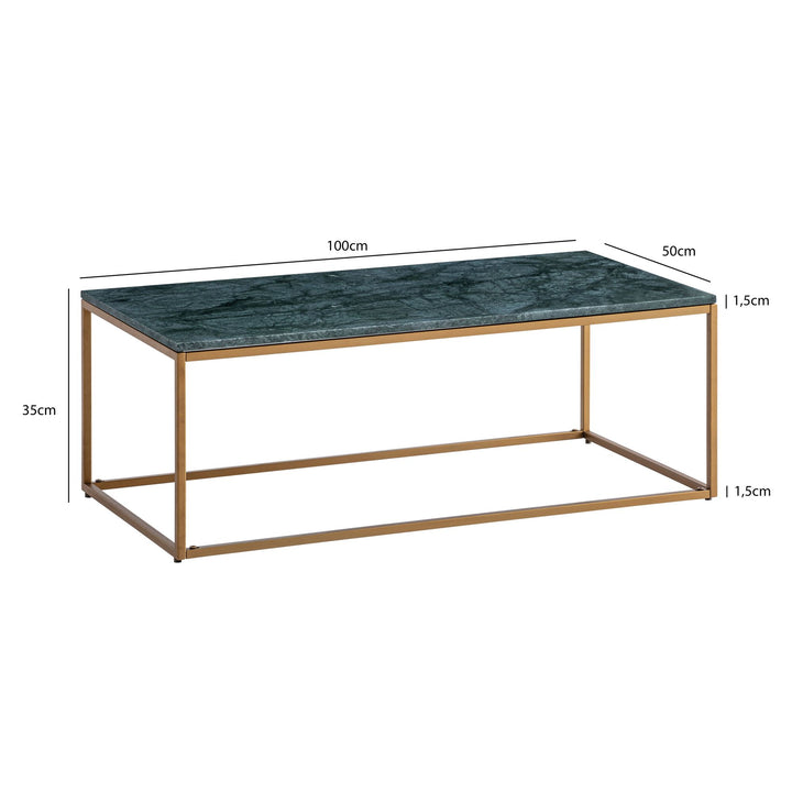 Couchtisch Grün Echter Marmor Metall Gold 100x50x35 cm Modern Rechteckig Groß