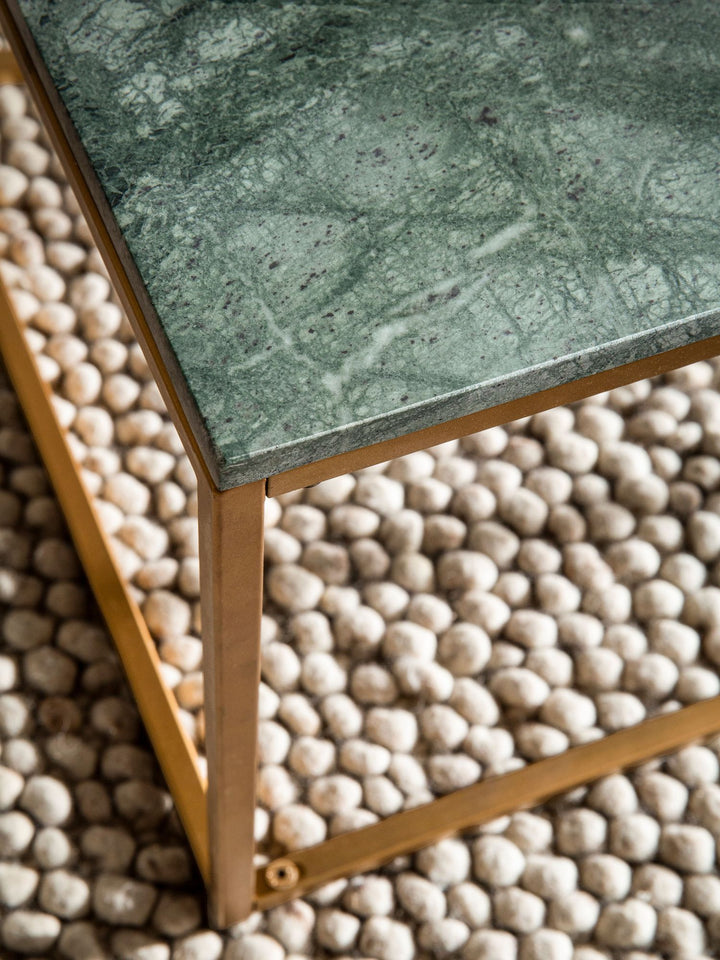 Couchtisch Grün Echter Marmor Metall Gold 100x50x35 cm Modern Rechteckig Groß