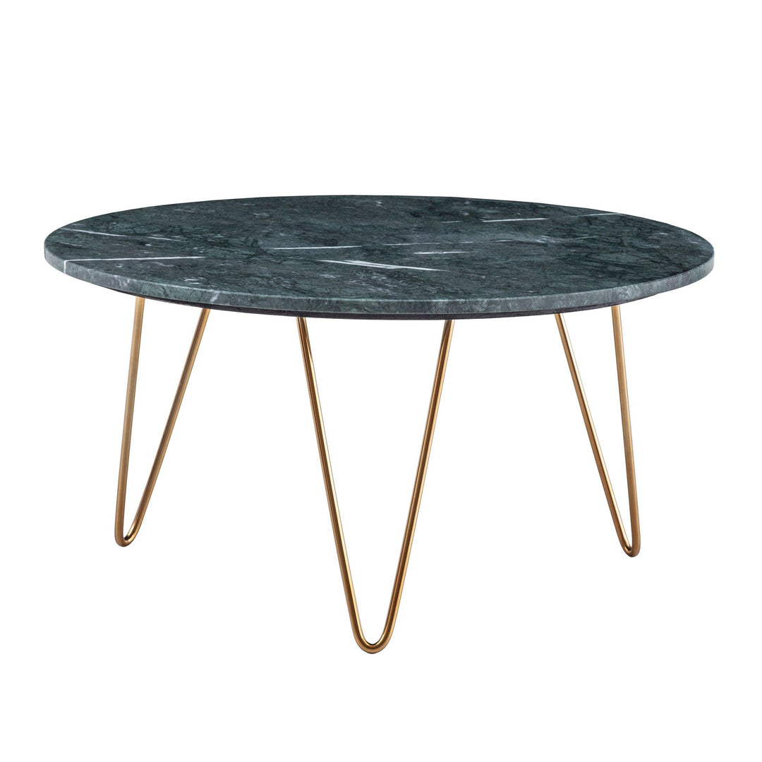 Couchtisch Grün Marmor Dreibein Design 70x70x35 cm, Rund Modern Gold Metall