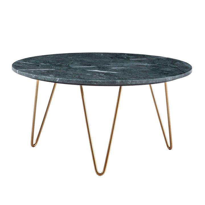 Couchtisch Grün Marmor Dreibein Design 70x70x35 cm, Rund Modern Gold Metall