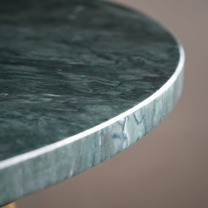 Couchtisch Echter Marmor Grün 70x70x35 cm Sofatisch Metall Gold - Design Dreibein Wohnzimmertisch Rund Modern - Marmortisch Loungetisch Groß - Kaffeetisch Haarnadelbeine_