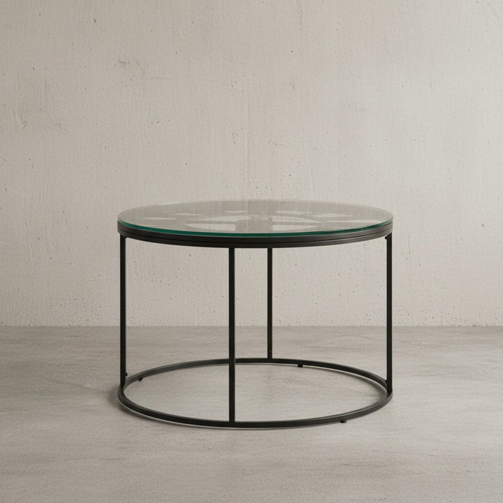 Couchtisch GESSO mit Uhr_ Einscheibensicherheitsglas_ pulverbeschichtetes Metallgestell_ römische Uhr_ handgefertigt - KADIMA DESIGN_Farbe_ Schwarz_ Größe_ 60x60x43 cm_