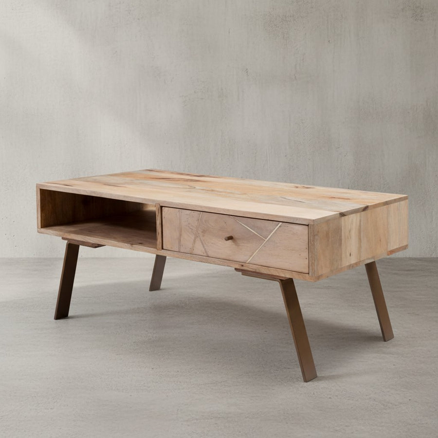 Couchtisch Garda_ Rustikaler Landhausstil_ Massivholz-Mango und Metall_ 95x42x50 cm - KADIMA DESIGN_Größe_ 95x50x42 cm_
