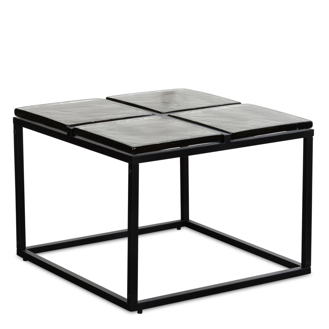 Couchtisch Quadratisch in Schwarz aus Glas und Metall, 58x58x43.5 cm