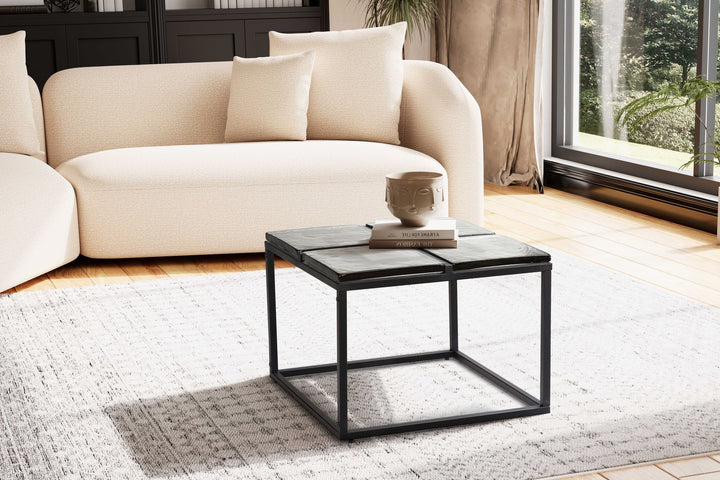 Couchtisch Quadratisch in Schwarz aus Glas und Metall, 58x58x43.5 cm