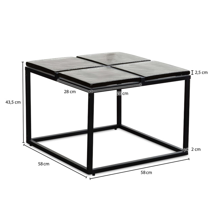 Couchtisch Quadratisch in Schwarz aus Glas und Metall, 58x58x43.5 cm
