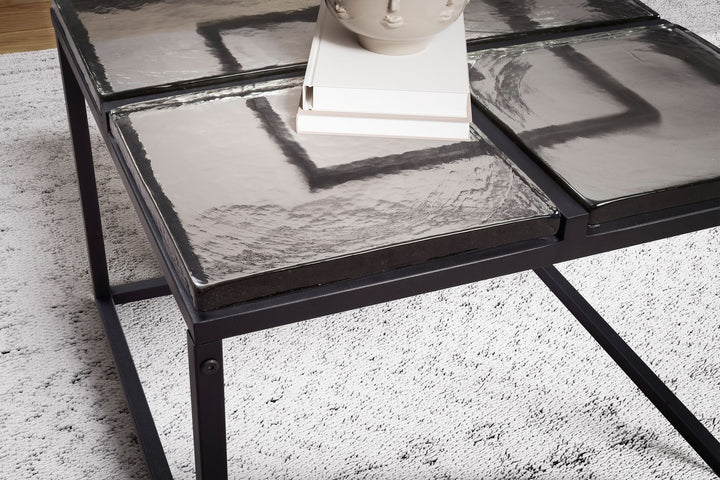 Couchtisch Quadratisch in Schwarz aus Glas und Metall, 58x58x43.5 cm