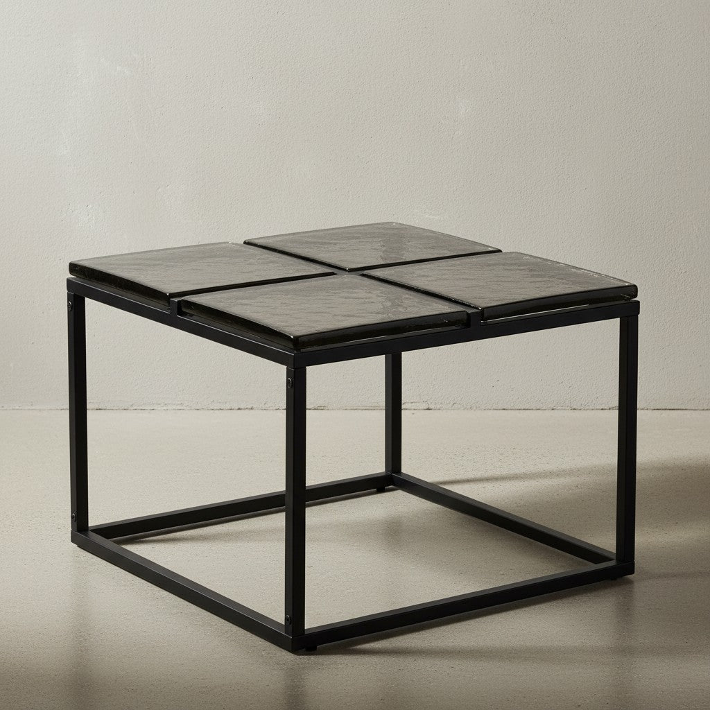 Couchtisch Glas Metall 58x58x43-5 cm Sofatisch Schwarz - Design Wohnzimmertisch Quadratisch - Kleiner Kaffeetisch Modern - Beistelltisch Anstelltisch Wohnzimmer_