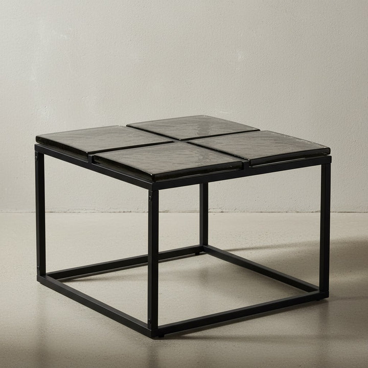 Couchtisch Glas Metall 58x58x43-5 cm Sofatisch Schwarz - Design Wohnzimmertisch Quadratisch - Kleiner Kaffeetisch Modern - Beistelltisch Anstelltisch Wohnzimmer_