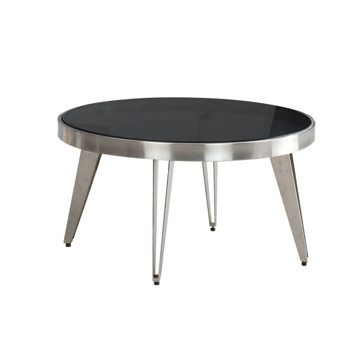 Couchtisch Rund in Silber aus Glas und Metall, Modernes Design, 60x60x33cm, Kompakte Größe