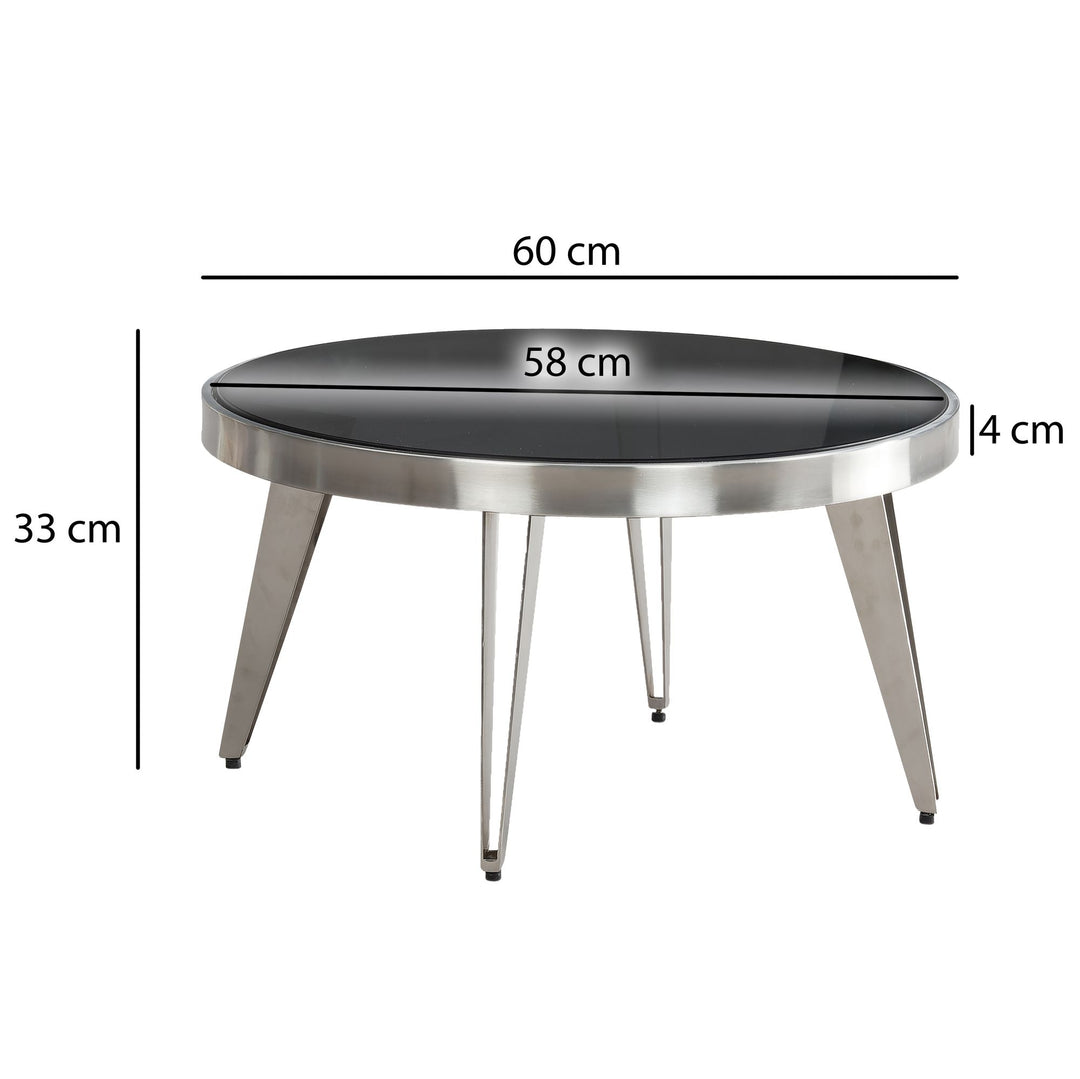 Couchtisch Rund in Silber aus Glas und Metall, Modernes Design, 60x60x33cm, Kompakte Größe