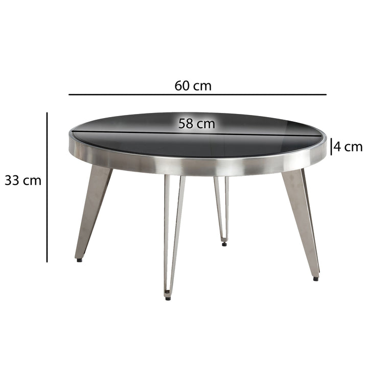 Couchtisch Rund in Silber aus Glas und Metall, Modernes Design, 60x60x33cm, Kompakte Größe