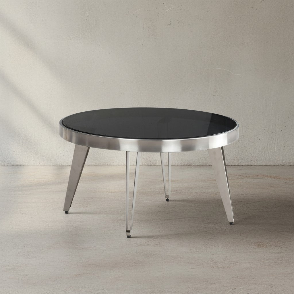 Couchtisch Glas Metall 60x60x33 cm Sofatisch Silber - Design Wohnzimmertisch Rund - Kleiner Kaffeetisch Modern - Beistelltisch Anstelltisch Wohnzimmer_