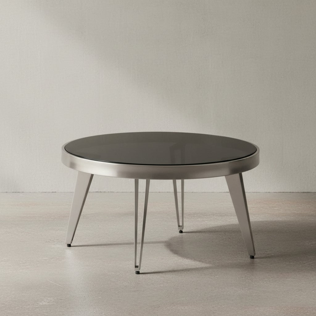 Couchtisch Glas Metall 60x60x33 cm Sofatisch Silber - Design Wohnzimmertisch Rund - Kleiner Kaffeetisch Modern - Beistelltisch Anstelltisch Wohnzimmer_