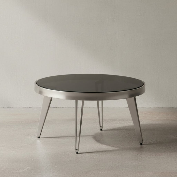 Couchtisch Glas Metall 60x60x33 cm Sofatisch Silber - Design Wohnzimmertisch Rund - Kleiner Kaffeetisch Modern - Beistelltisch Anstelltisch Wohnzimmer_