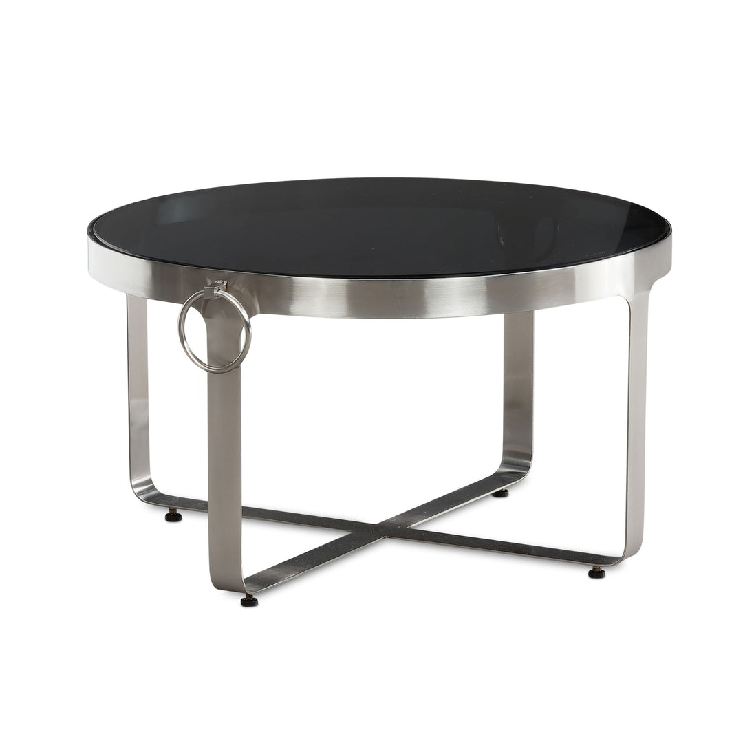 Couchtisch Glas Metall Rund 60x60x34 cm mit Griffen Silber Modern