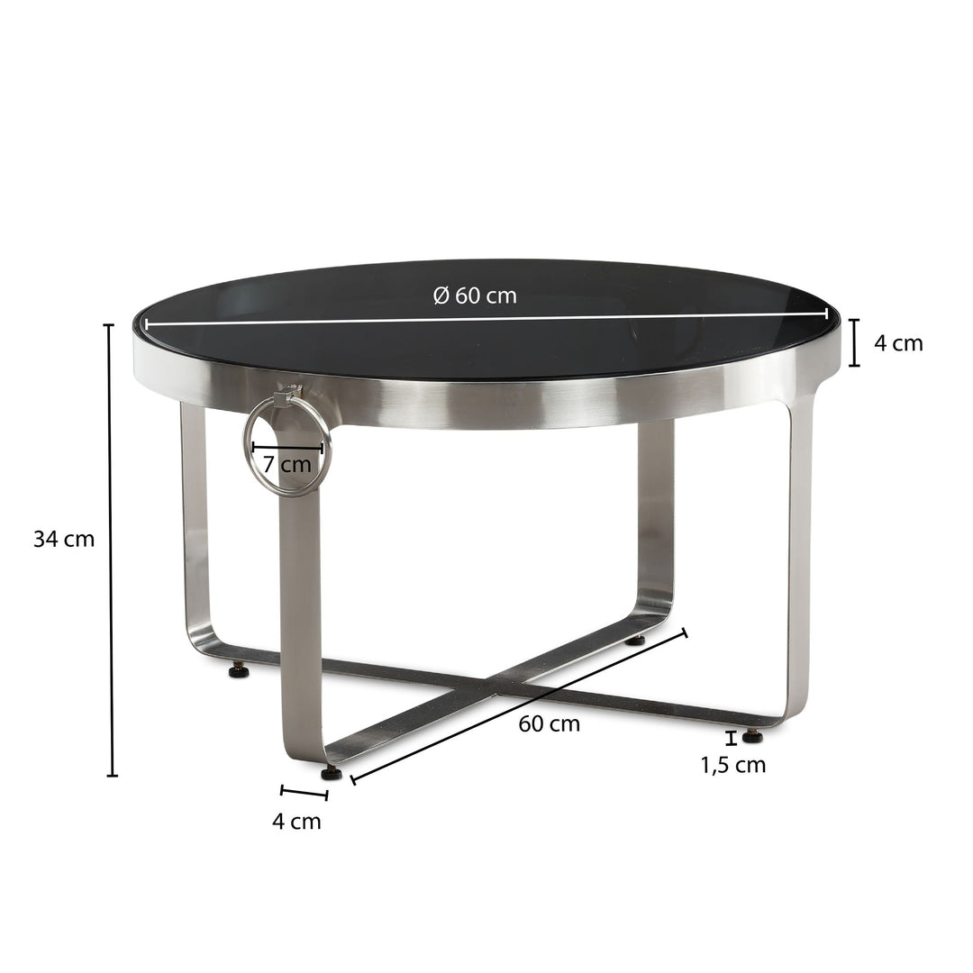 Couchtisch Glas Metall Rund 60x60x34 cm mit Griffen Silber Modern