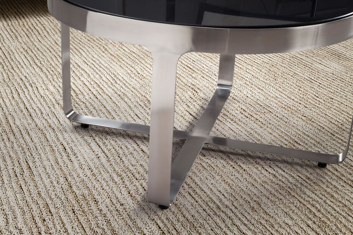Couchtisch Glas Metall Rund 60x60x34 cm mit Griffen Silber Modern