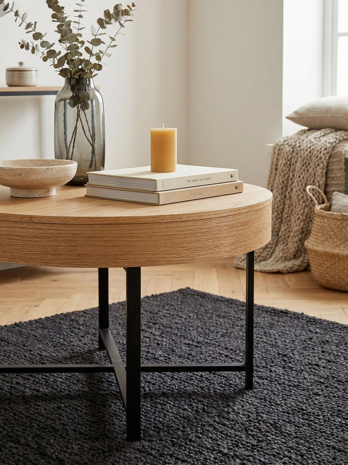 Couchtisch Industrial | Rund, Holzoptik & Metall