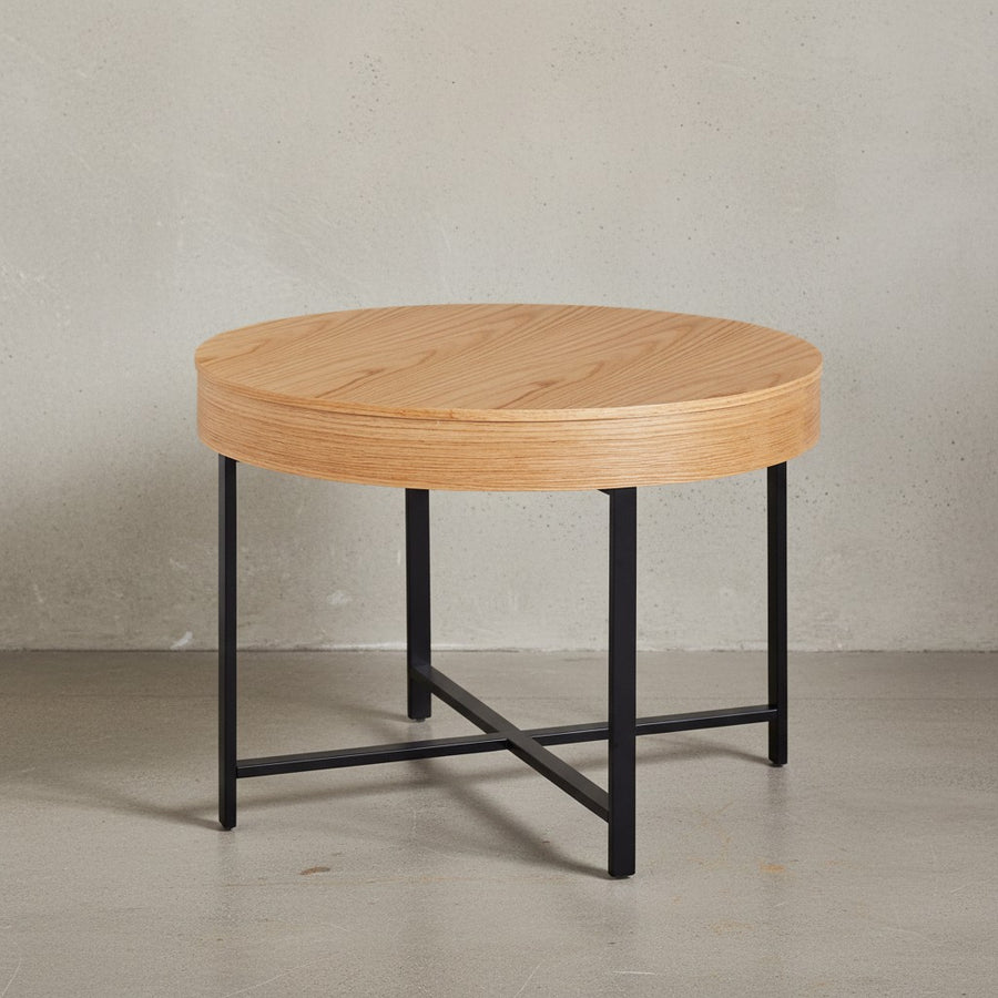 Couchtisch Holzoptik-Metallbeine_ runder Tisch mit Stauraum_ 69x49x69 cm_ moderner Industrial-Look - KADIMA DESIGN_Größe_ 69x69x49 cm_