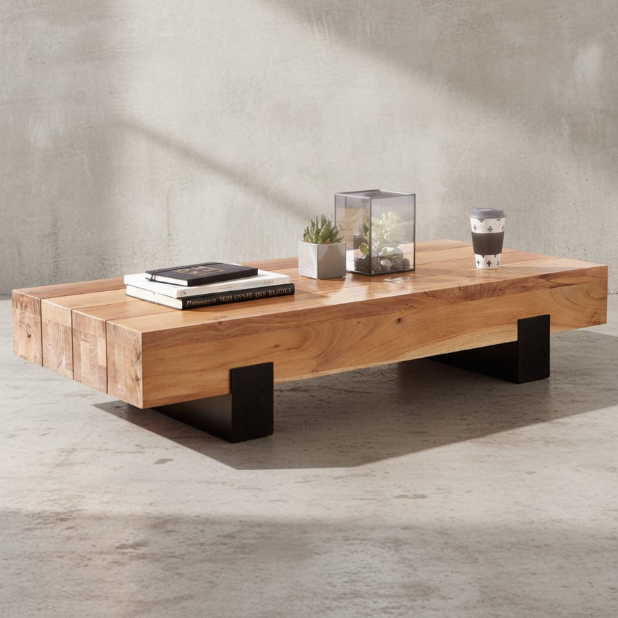 Couchtisch Industrie-Stil_ Akazienholz &amp; Schwarz Metall_ 130x25x59 cm - KADIMA DESIGN_Größe_ 130x59x25 cm_