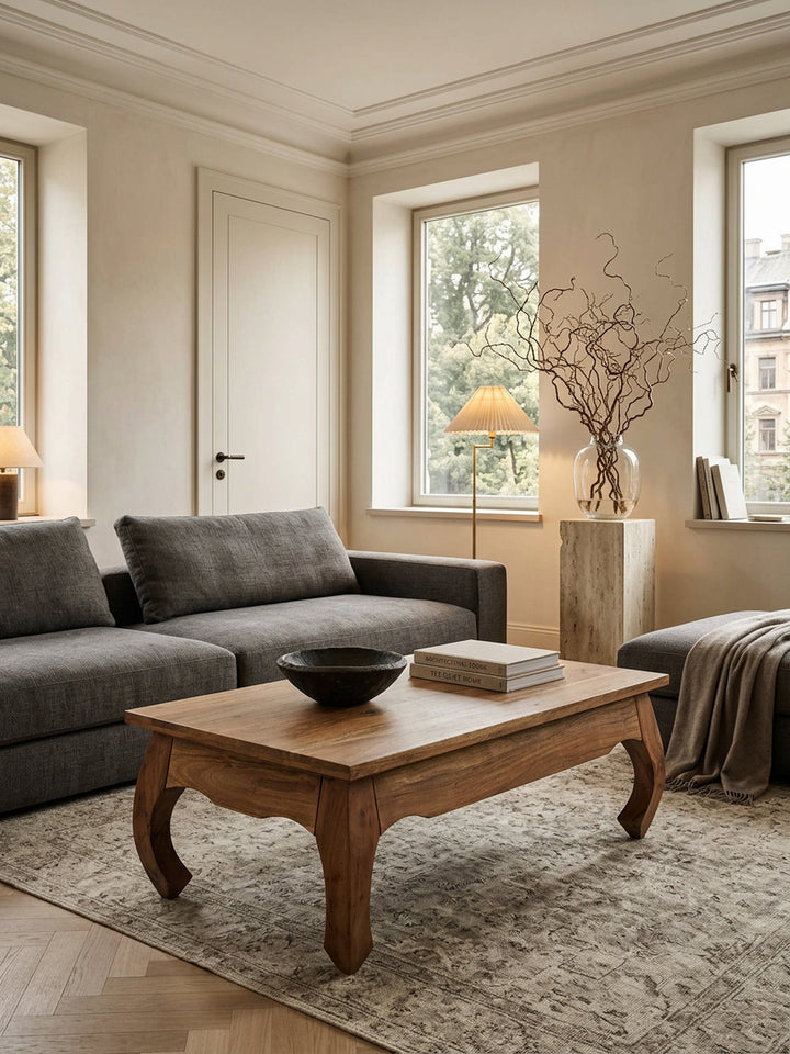 Couchtisch KANADA_ Opium-Form_ Massivholz_ Akazienholz_ handgefertigt_ pflegeleicht - KADIMA DESIGN_Farbe_ Braun_ Größe_ 110x60x40 cm_