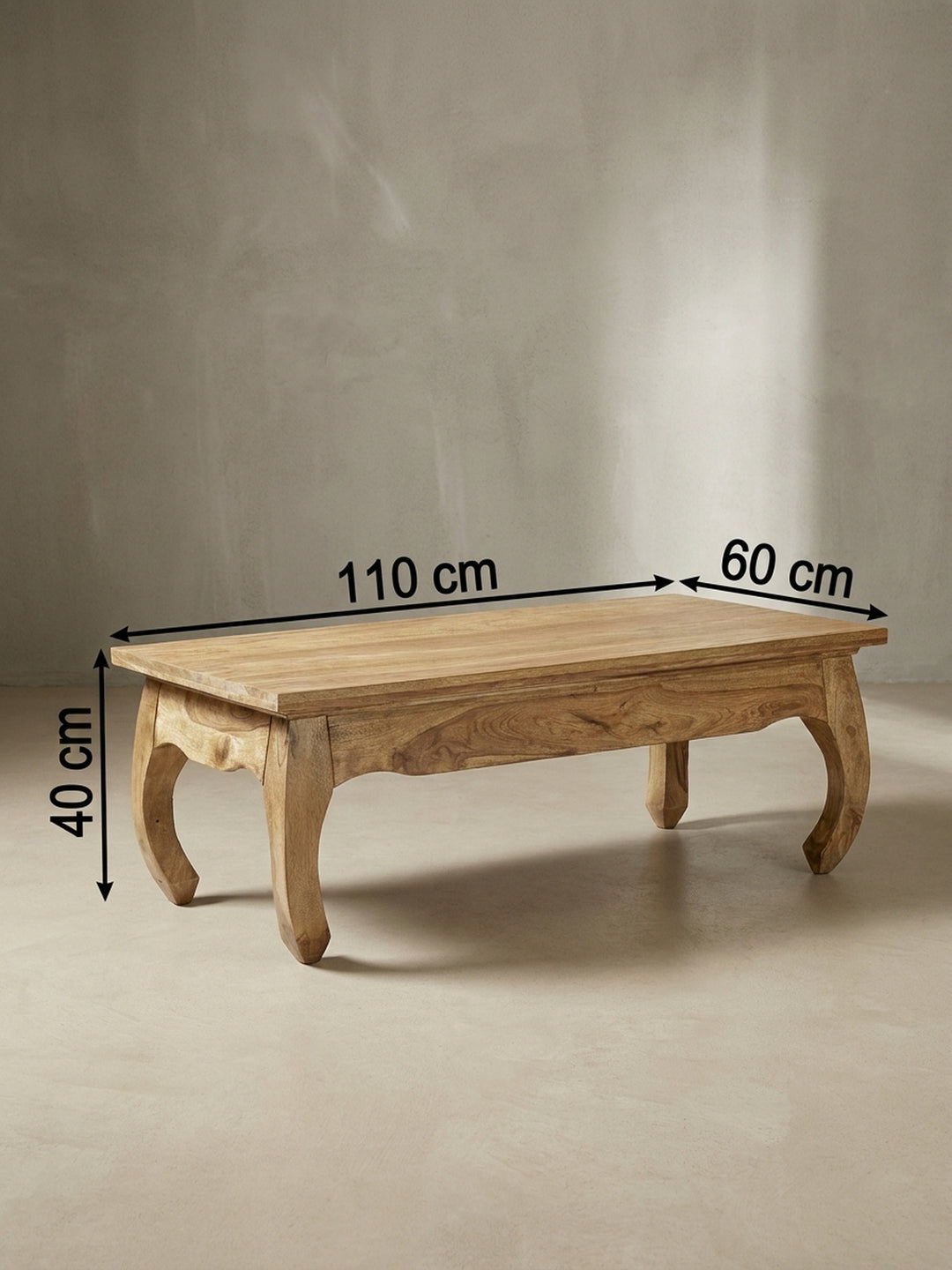 Couchtisch Akazie Massivholz natur Maße 60x110x40 cm Höhe Breite Tiefe Maßzeichnung Produktmaße mit Ablagefach Möbel Design Wohnzimmer Wohnen Einrichtung Interior Zuhause modern hochwertig_